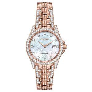 Citizen Women's Crystal Date Indicator Eco-Drive Pink Gold Watch 29MM EW1228-53D